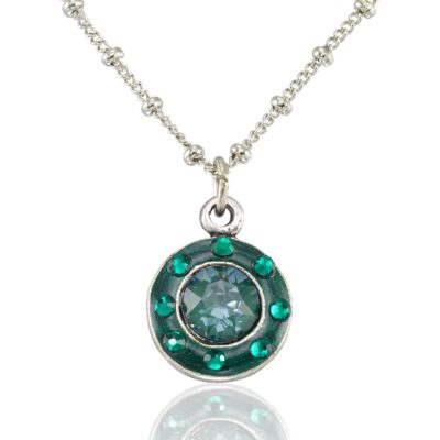 Pine Green Ignite Enameled Halo Sparkling Crystal Necklace