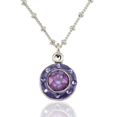 Purple Ignite Enameled Halo Sparkling Crystal Necklace