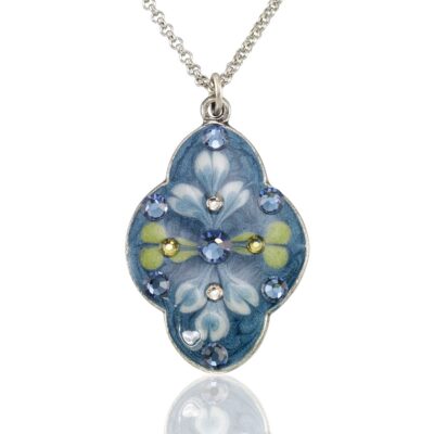 Blue Willow Garden Blossom Quatrefoil Crystal Necklace