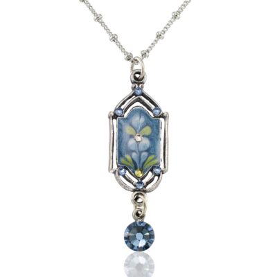 Blue Willow Blossom Vintage Inspired Crystal Drop Necklace
