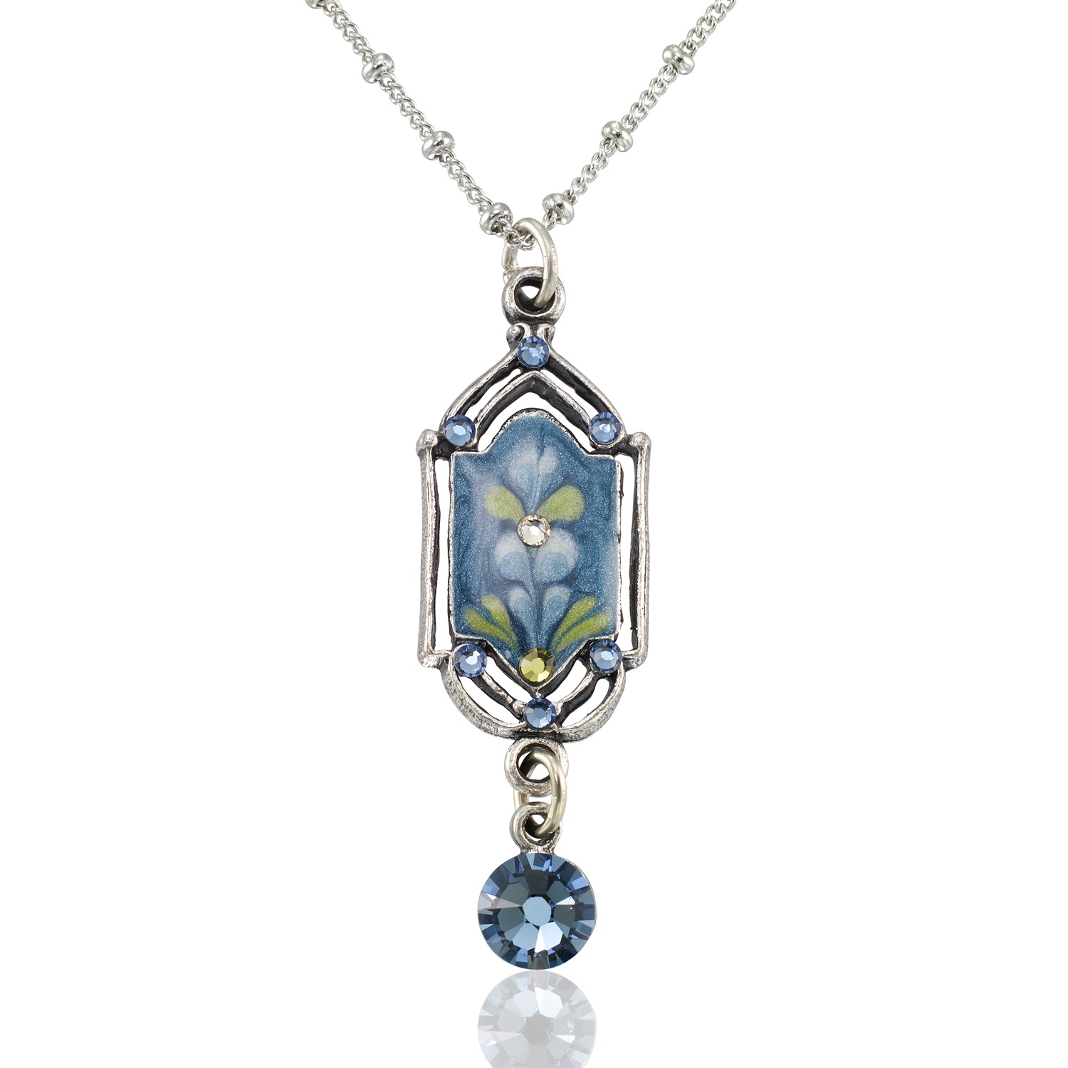 Blue Willow Blossom Vintage Inspired Crystal Drop Necklace