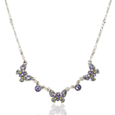 Violet Mist Butterfly Garden Bloom Dew Drop Crystal Necklace