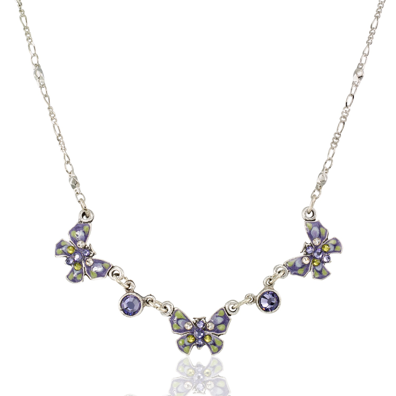 Violet Mist Butterfly Garden Bloom Dew Drop Crystal Necklace