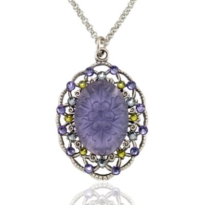 Floral Glass Violet Mist Garden Scalloped Crystal Necklace