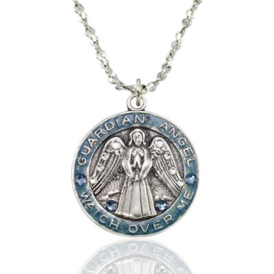 Guardian Angel Watch Over Me Crystal Medallion Necklace