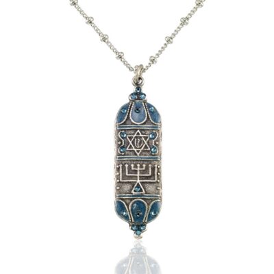 Blue Mezuzah Divine Protection Crystal Necklace