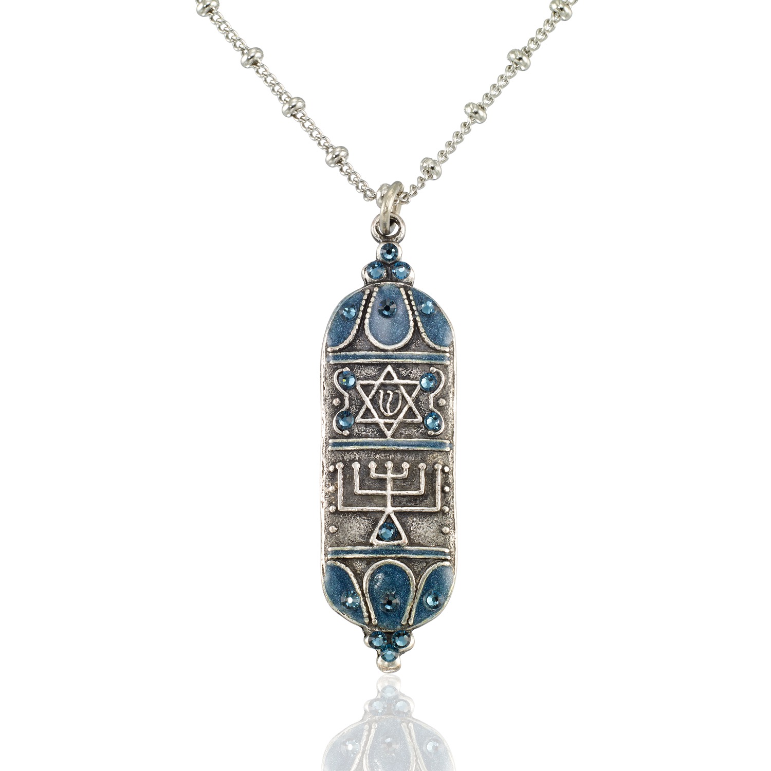 Blue Mezuzah Divine Protection Crystal Necklace