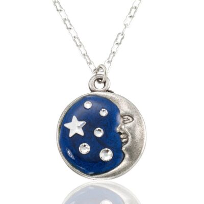 Stars and Crescent Man on the Moon Crystal Necklace