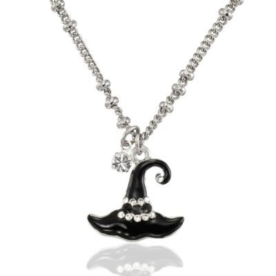 Black Witch Hat Halloween Crystal Pendant Necklace