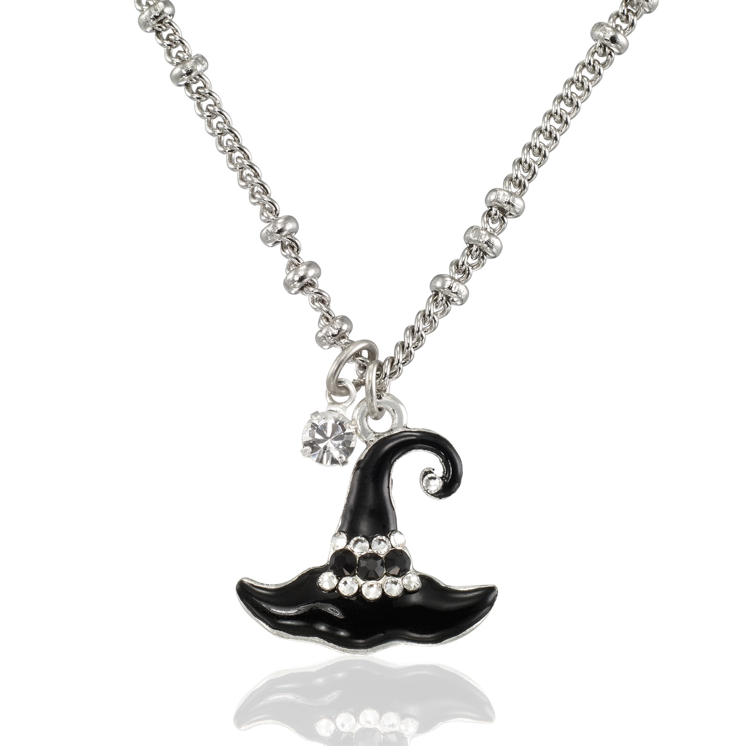 Black Witch Hat Halloween Crystal Pendant Necklace