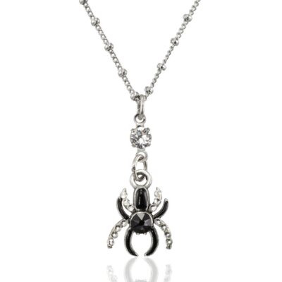 Black Spider Halloween Crystal Pendant Necklace