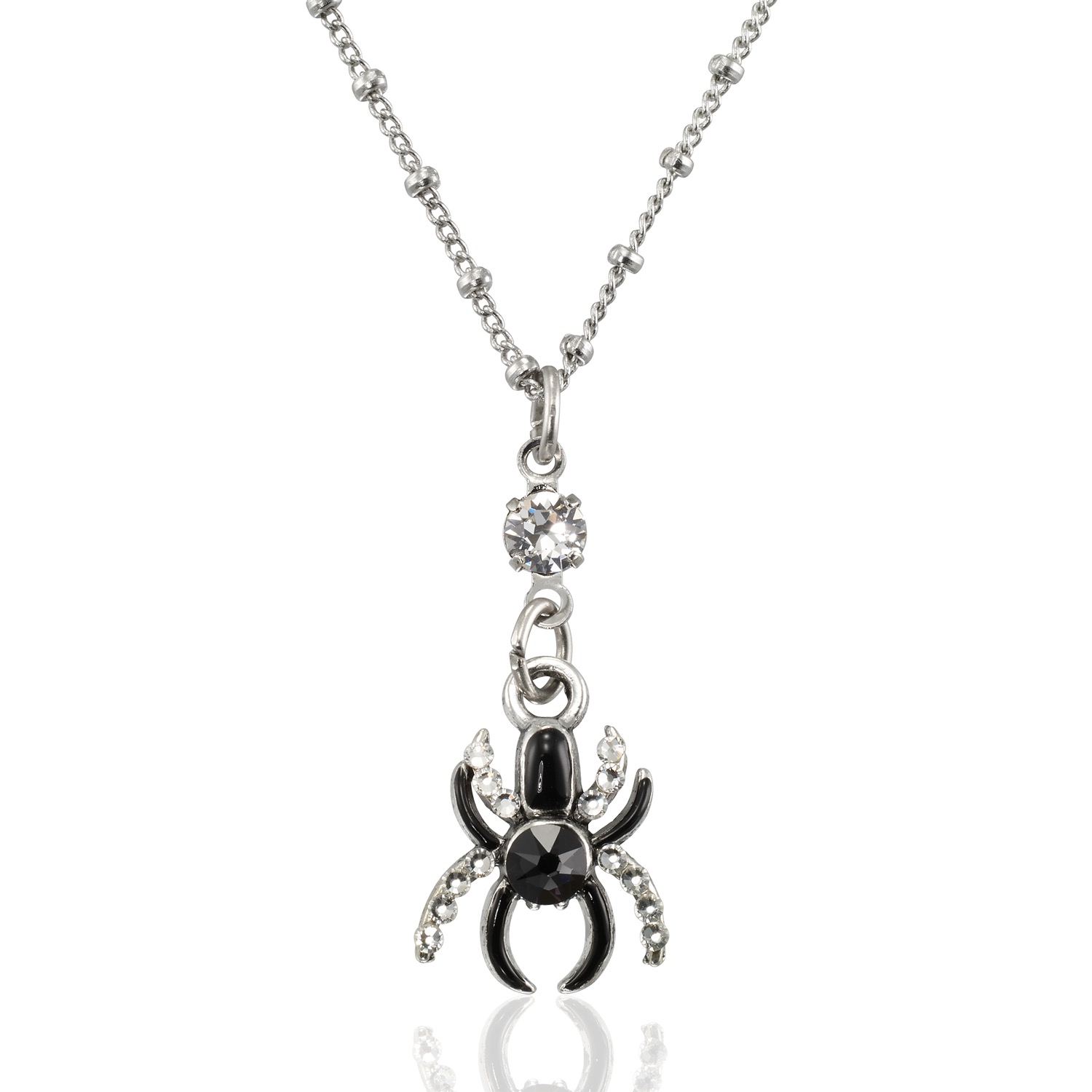 Black Spider Halloween Crystal Pendant Necklace