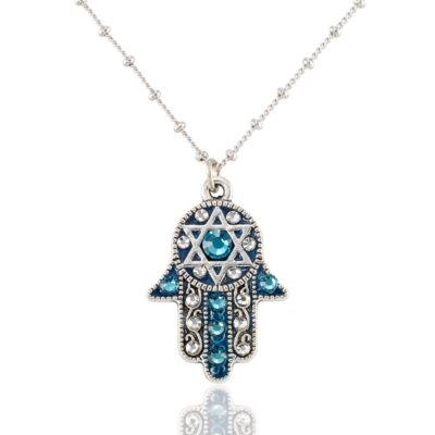 Teal Green Tranquil Protection Hamsa Crystal Necklace