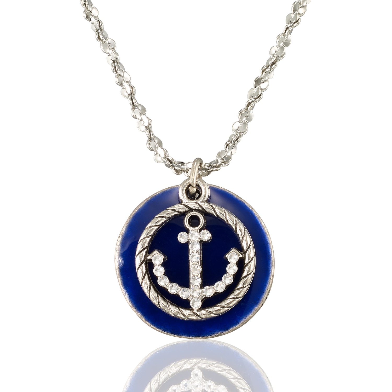 Timeless Nautical Blue Anchor Crystal Necklace