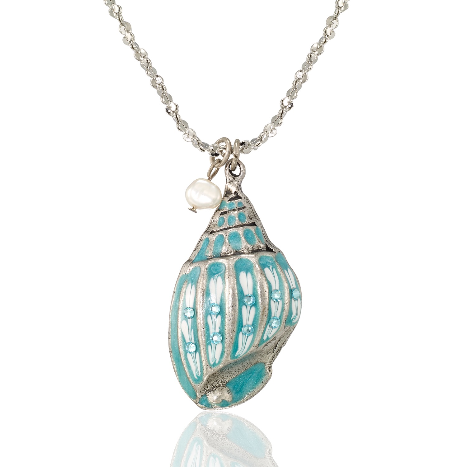Turquoise Seashell Conch Charm Pearl Crystal Necklace