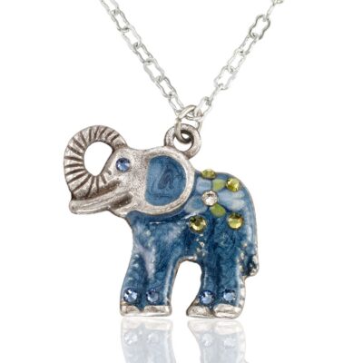 Boho Blue Willow Blossom Elephant Blessing Crystal Necklace