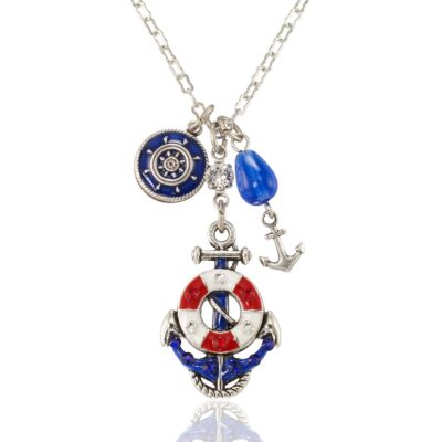 All Aboard Ship Captain Nautical Charm Crystal Necklace