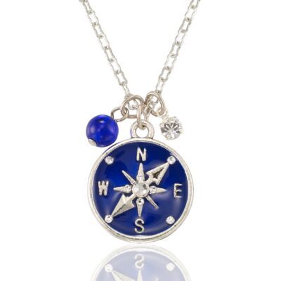 Guidance & Adventure Blue Compass Charm Crystal Necklace