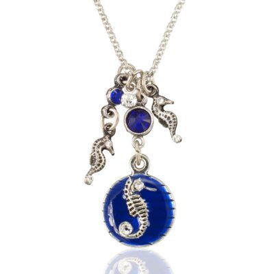 Deep Blue Marine Coastal Seahorse Charm Crystal Necklace