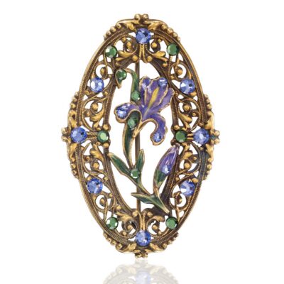 Blue Violet Flowering Devotion Iris Crystal Brooch
