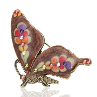Autumn Ember Foliage Blossom Butterfly Crystal Brooch