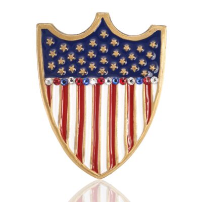 Independence American Flag Patriotic Shield Crystal Brooch
