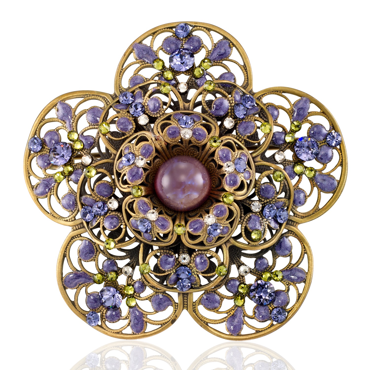 Filigree Flower Violet Mist Garden Bloom Crystal Brooch