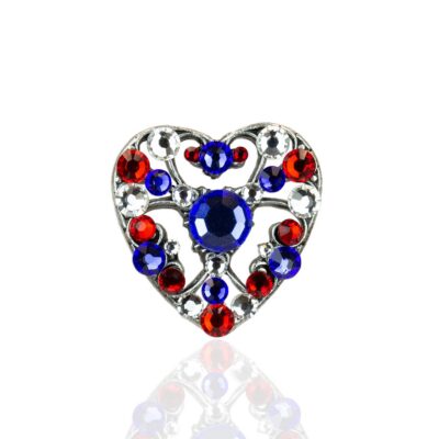 I Love America Filigree Crystal Heart Patriotic Brooch
