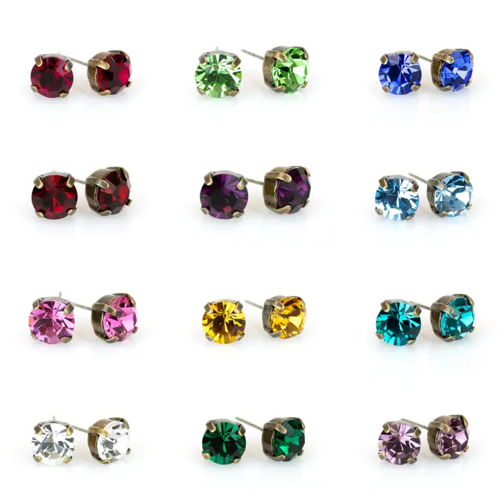 Crystal Birthstone Earrings - Brass - 8mm